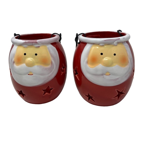 Santa Ceramic Candle Holder with Handle. Set of 2. 4.5” - Picture 7 of 7
